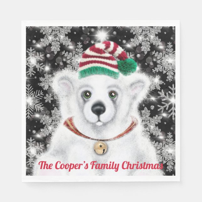 Christmas cute polar bear cub, Santa bear cub  Napkins (Front)