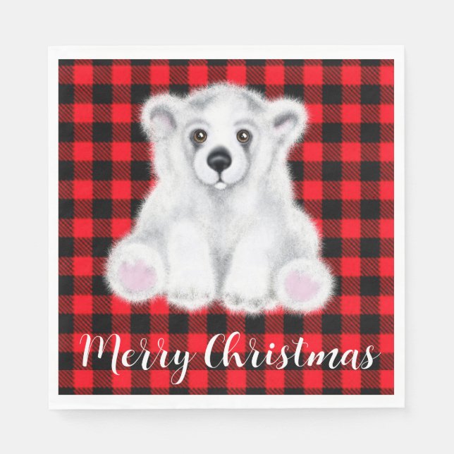 Christmas cute polar bear cub, Santa bear cub     Napkins (Front)
