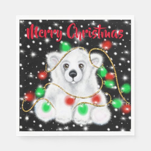 Christmas cute polar bear cub Santa bear cub  Napkins