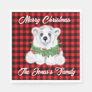 Christmas cute polar bear cub, Santa bear cub Napkins