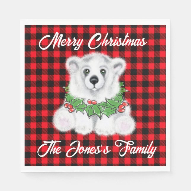 Christmas cute polar bear cub, Santa bear cub  Napkins (Front)