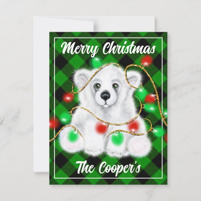 Christmas cute polar bear cub, Santa bear cub  Note Card (Front)
