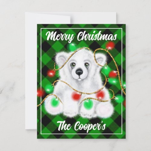 Christmas cute polar bear cub Santa bear cub  Note Card