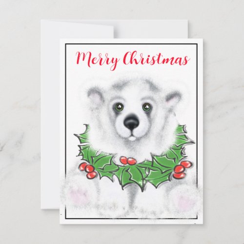 Christmas cute polar bear cub Santa bear cub  Note Card