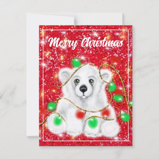 Christmas cute polar bear cub, Santa bear cub  Note Card (Front)