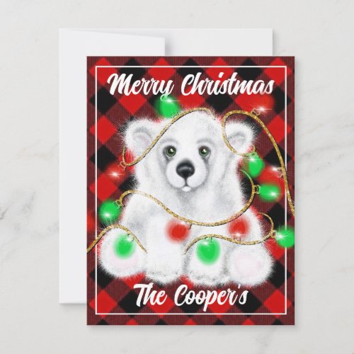 Christmas cute polar bear cub Santa bear cub  Note Card