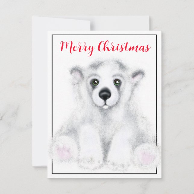 Christmas cute polar bear cub, Santa bear cub  Note Card (Front)