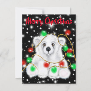 Christmas cute polar bear cub, Santa bear cub  Note Card