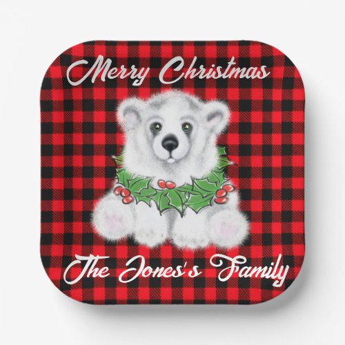 Christmas cute polar bear cub Santa bear cub  Paper Plates