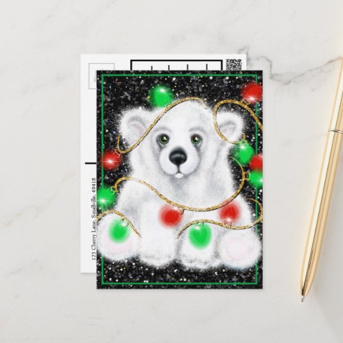 Christmas cute polar bear cub Santa bear cub  Postcard