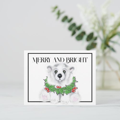 Christmas cute polar bear cub Santa bear cub  Postcard