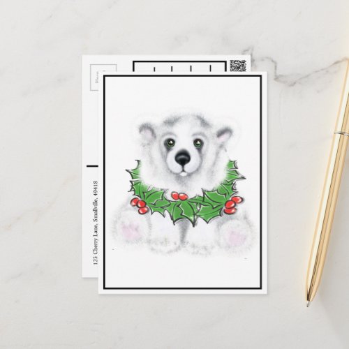 Christmas cute polar bear cub Santa bear cub  Postcard