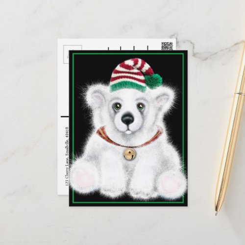 Christmas cute polar bear cub Santa bear cub  Postcard