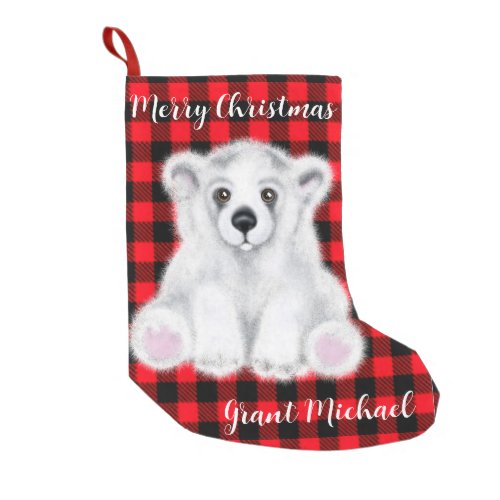 Christmas cute polar bear cub Santa bear cub     Small Christmas Stocking