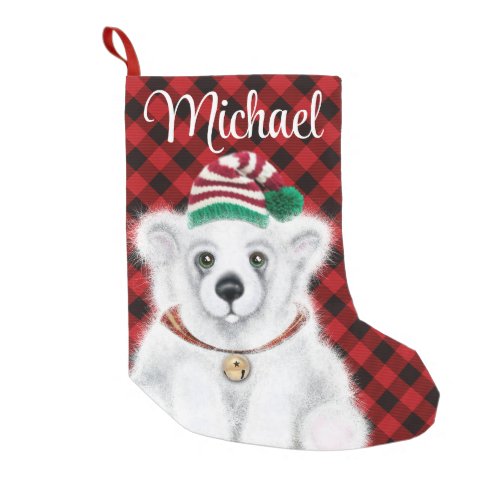 Christmas cute polar bear cub Santa bear cub  Small Christmas Stocking