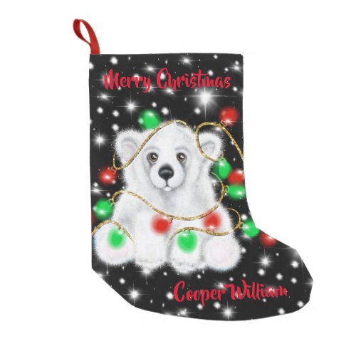 Christmas cute polar bear cub Santa bear cub  Small Christmas Stocking