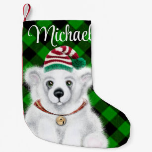 Christmas cute polar bear cub, Santa bear cub  Small Christmas Stocking