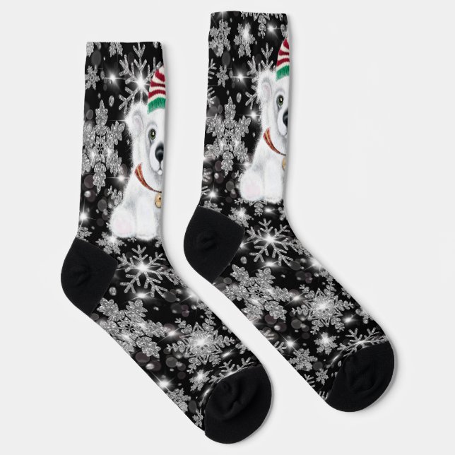 Christmas cute polar bear cub, Santa bear cub  Socks (Right)