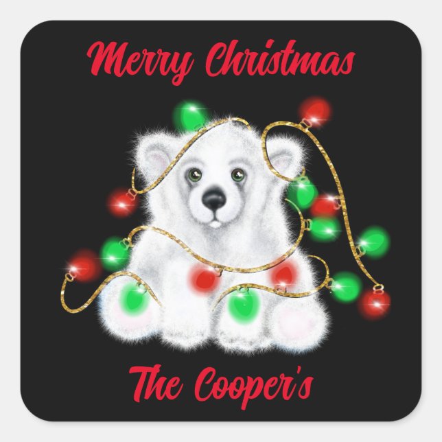 Christmas cute polar bear cub, Santa bear cub  Square Sticker (Front)