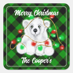 Christmas cute polar bear cub, Santa bear cub Square Sticker