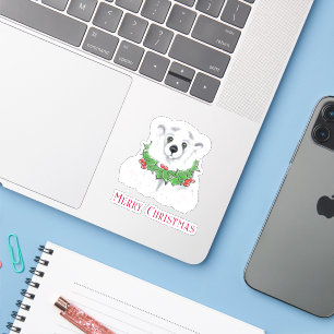 Christmas cute polar bear cub, Santa bear cub Sticker