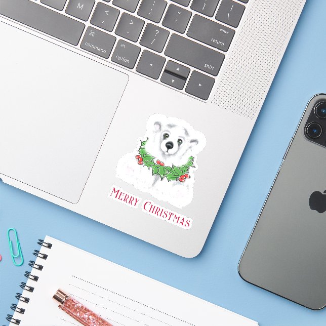Christmas cute polar bear cub, Santa bear cub  Sticker (Laptop w/ iPhone)