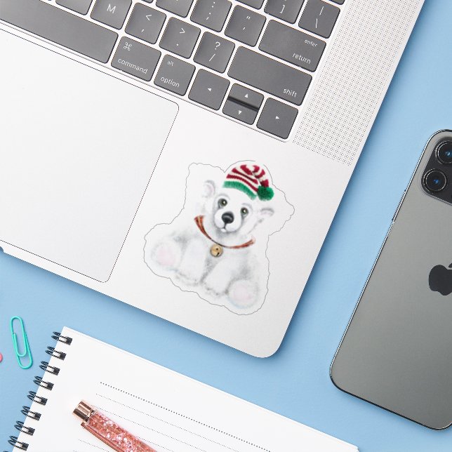 Christmas cute polar bear cub, Santa bear cub  Sticker (Laptop w/ iPhone)