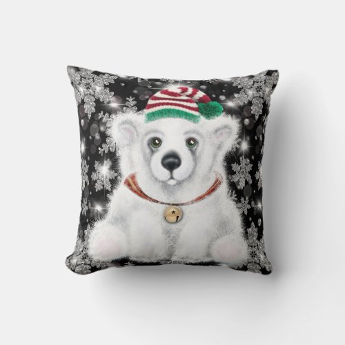 Christmas cute polar bear cub Santa bear cub  Throw Pillow
