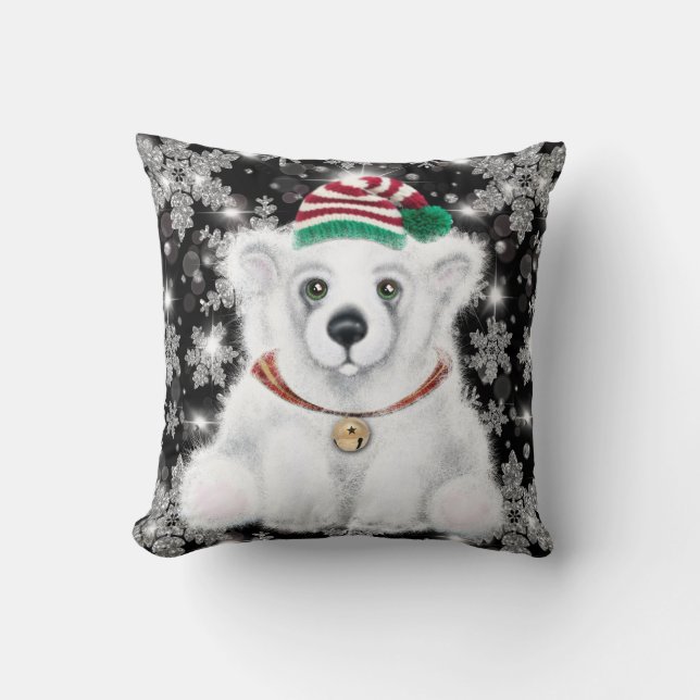 Christmas cute polar bear cub, Santa bear cub  Throw Pillow (Front)