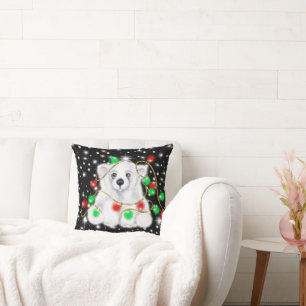 Christmas cute polar bear cub, Santa bear cub  Throw Pillow