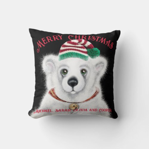 Christmas cute polar bear cub Santa bear cub  Throw Pillow