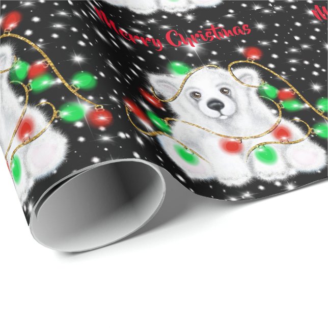 Christmas cute polar bear cub, Santa bear cub  Wrapping Paper (Roll Corner)