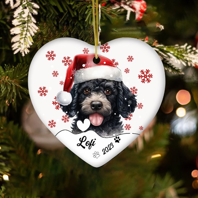 Christmas Cute Poodle Dog Personalized Ceramic Ornament (Creator Uploaded)