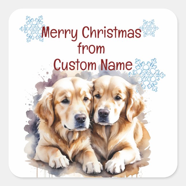Christmas Cute Puppy Dogs Customize  Square Sticker (Front)