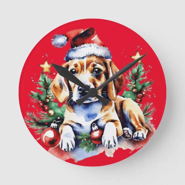 Christmas cute puppy round clock (Front)