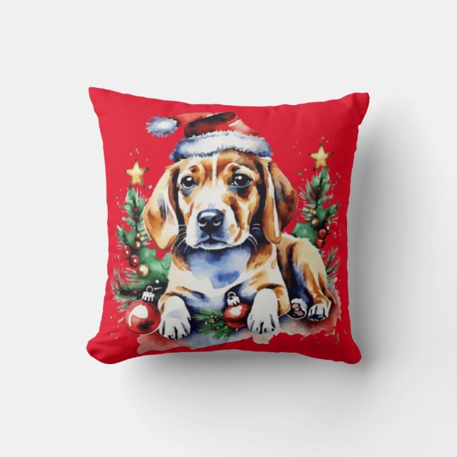 Christmas cute puppy throw pillow (Front)