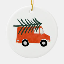 Christmas Cute Red Pickup with Tree