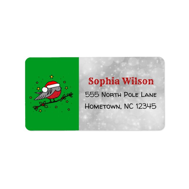 Christmas Cute Red Robin Bird Label (Front)