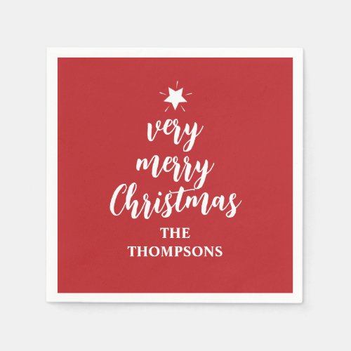 Christmas Cute Red Tree Star Typography Party Napkins