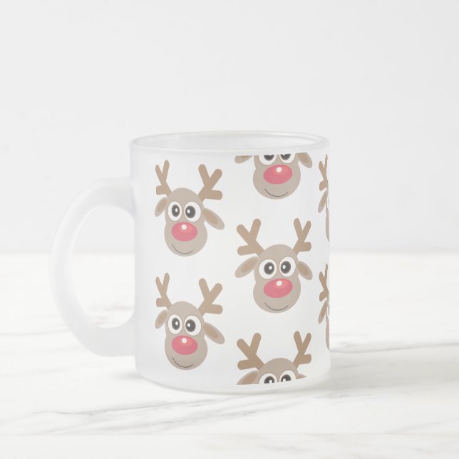 Christmas Cute Reindeer Cartoon Pattern Frosted Glass Coffee Mug (Left)