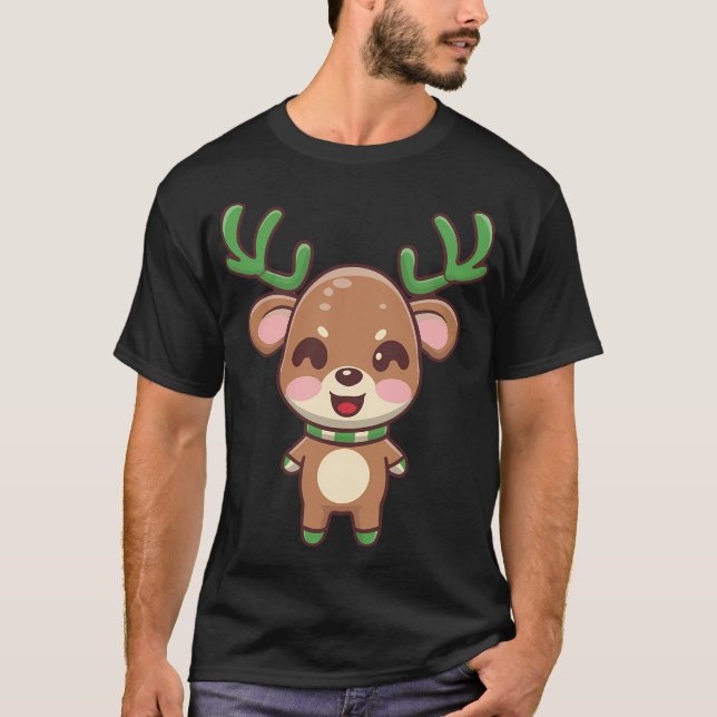 Christmas Cute Reindeer Crew T-Shirt (Front)