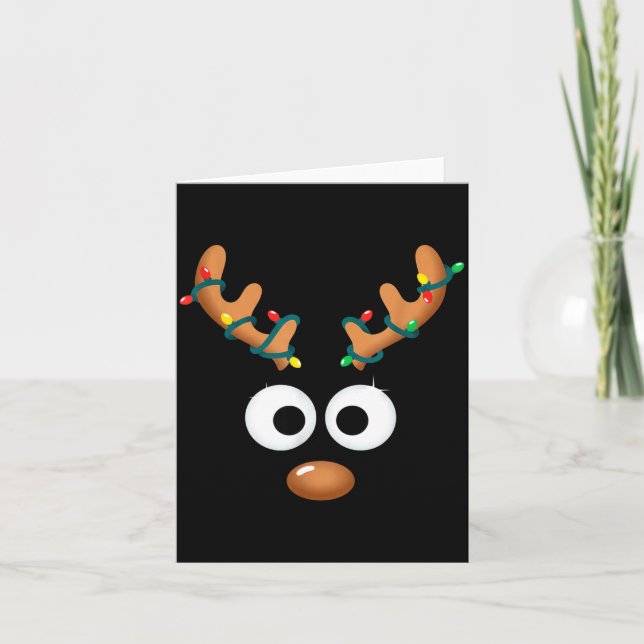 Christmas Cute Reindeer Face Antlers Wrapped In Li Card (Front)