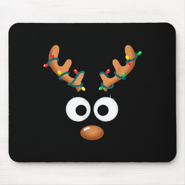 Christmas Cute Reindeer Face Antlers Wrapped In Li Mouse Pad (Front)