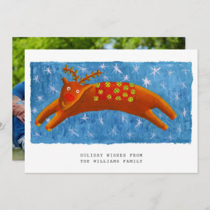 Christmas Cute Reindeer Illustration Photo Holiday Card