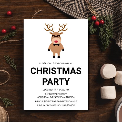 Christmas Cute Reindeer Plaid Holiday Party  Invitation
