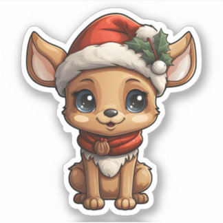 Christmas Cute Reindeer Wearing Santa Hat Sticker