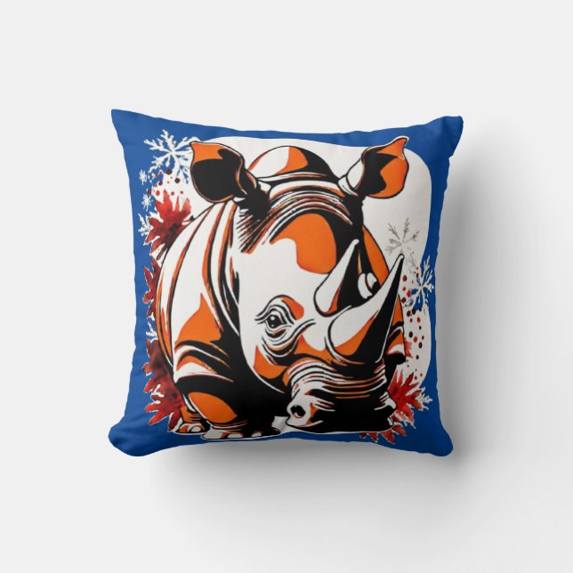 Christmas cute rhino throw pillow (Front)