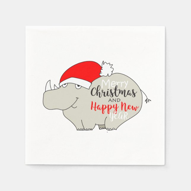 Christmas cute Rhino with Santa hat Napkins (Front)