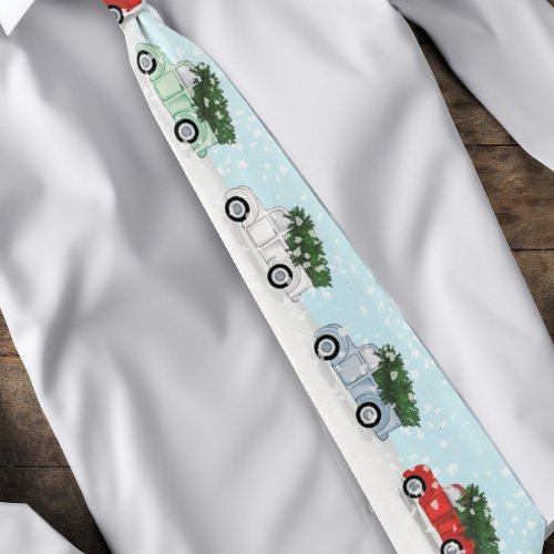 Christmas Cute Rustic Colorful Truck Snowflakes  Neck Tie