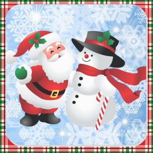 Christmas Cute Santa Claus and Snowman 20 Square Sticker